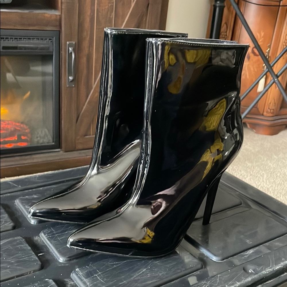 Black Patent Leather Ankle Boots